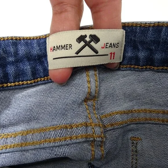 Hammer Ripped Denim Skinny Jeans Distressed Juniors Size 11 Raw Hem - Picture 6 of 11